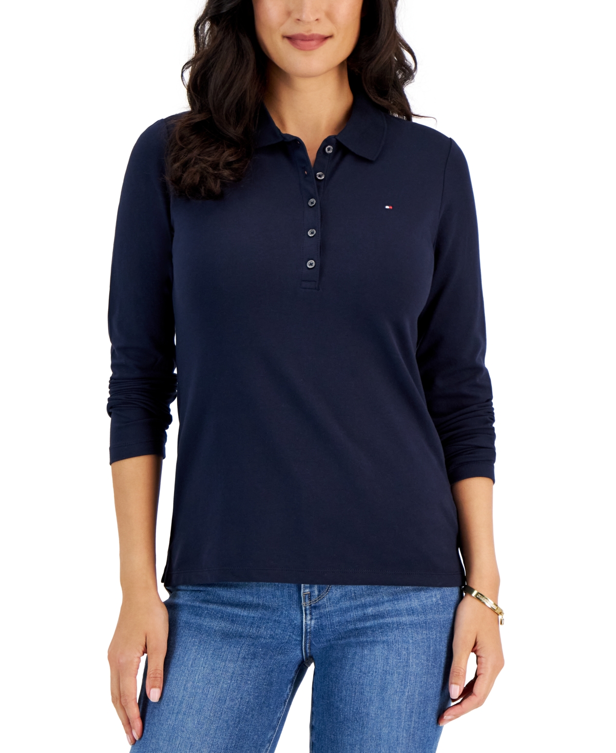 TOMMY HILFIGER WOMEN'S LOGO LONG-SLEEVE POLO SHIRT 