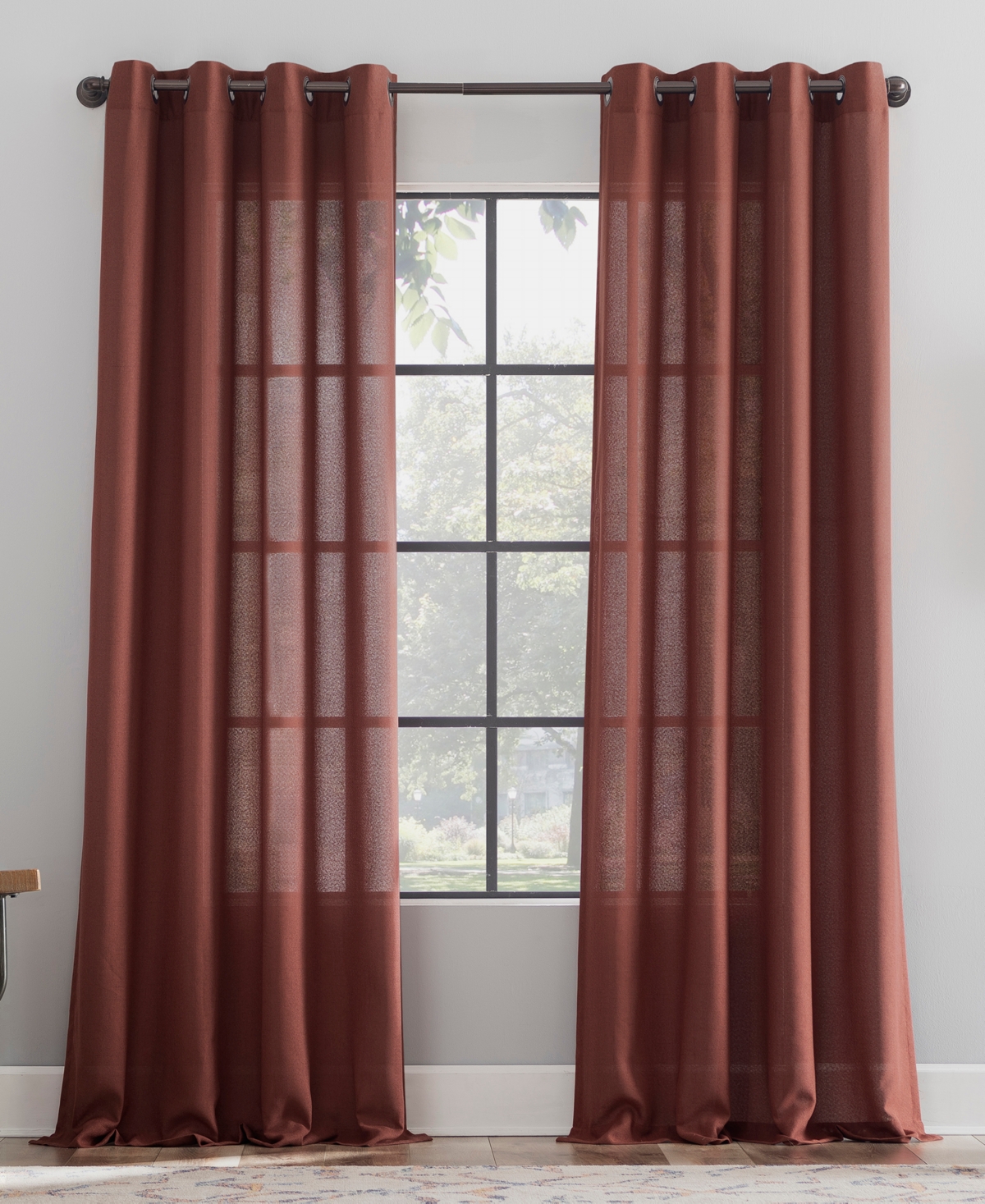 Scott Living Dari Heathered Texture Semi-sheer Grommet Curtain Panel, 50" X 96" In Cayenne Brown