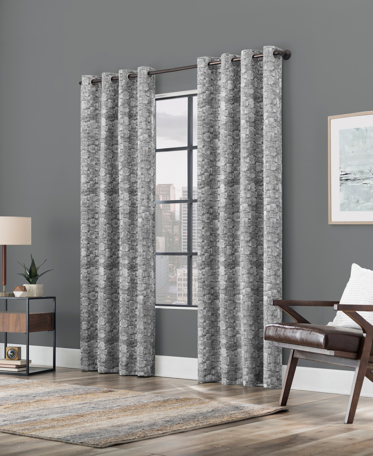 Scott Living Osaka Inverted Brushstrokes Cotton Blend 100% Blackout Grommet Curtain Panel