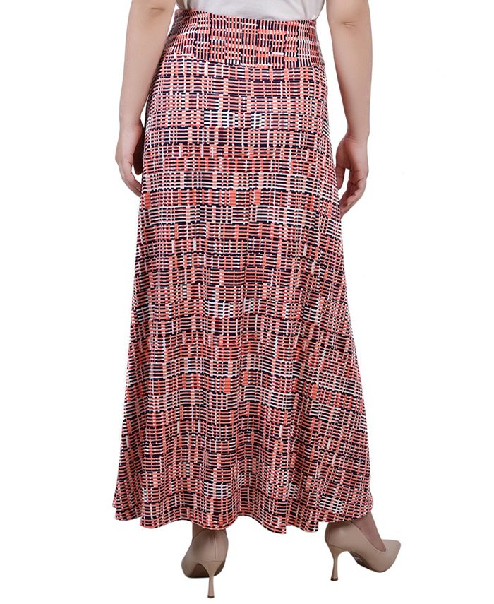 Ny Collection Womens Printed Maxi Skirt With Sash Waist Tie Black Size Petite Medium 1