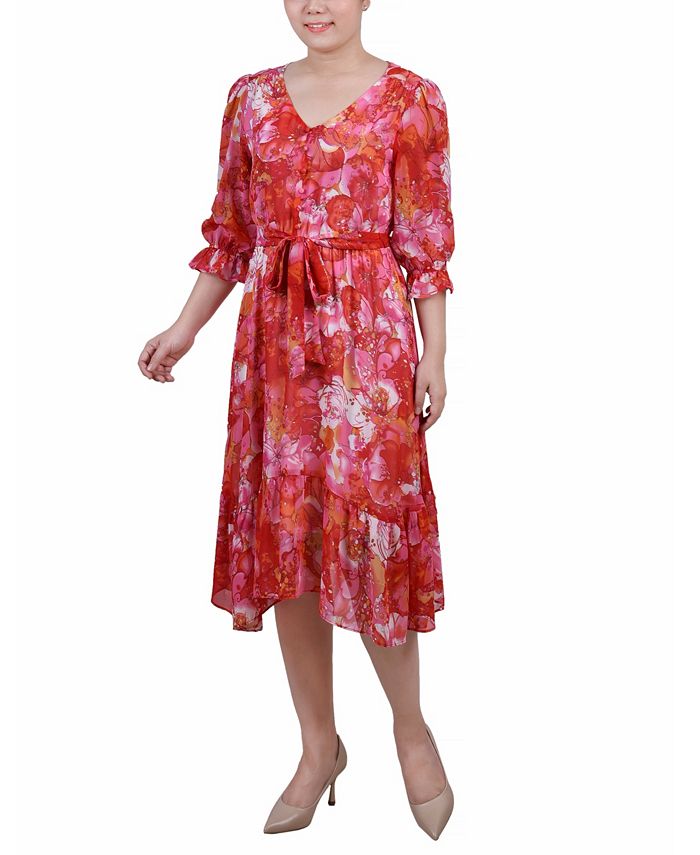 NY Collection Women's 3/4 Sleeve VNeck Flounced Dress & Reviews