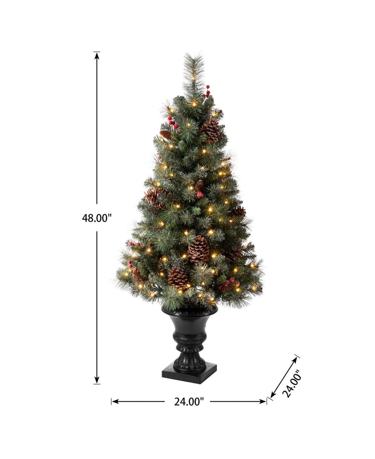 Glitzhome Flocked Christmas Tree with 100 Warm White Light, Pinecone and Berries Set of 2