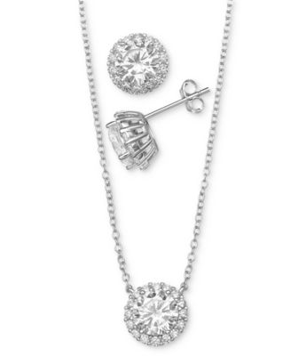 Giani Bernini - 2-Pc. Set Cubic Zirconia Halo Pendant Necklace & Matching Stud Earrings in Sterling Silver