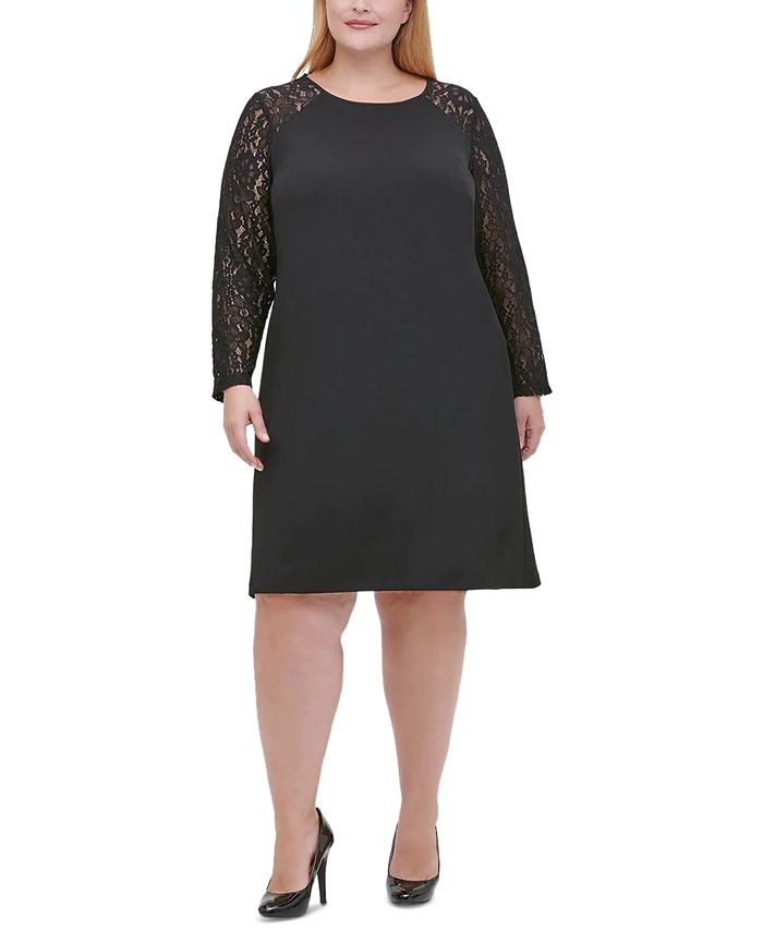 Alfani Petite Illusion-Lace Shift Dress (Black/White, 12P) 