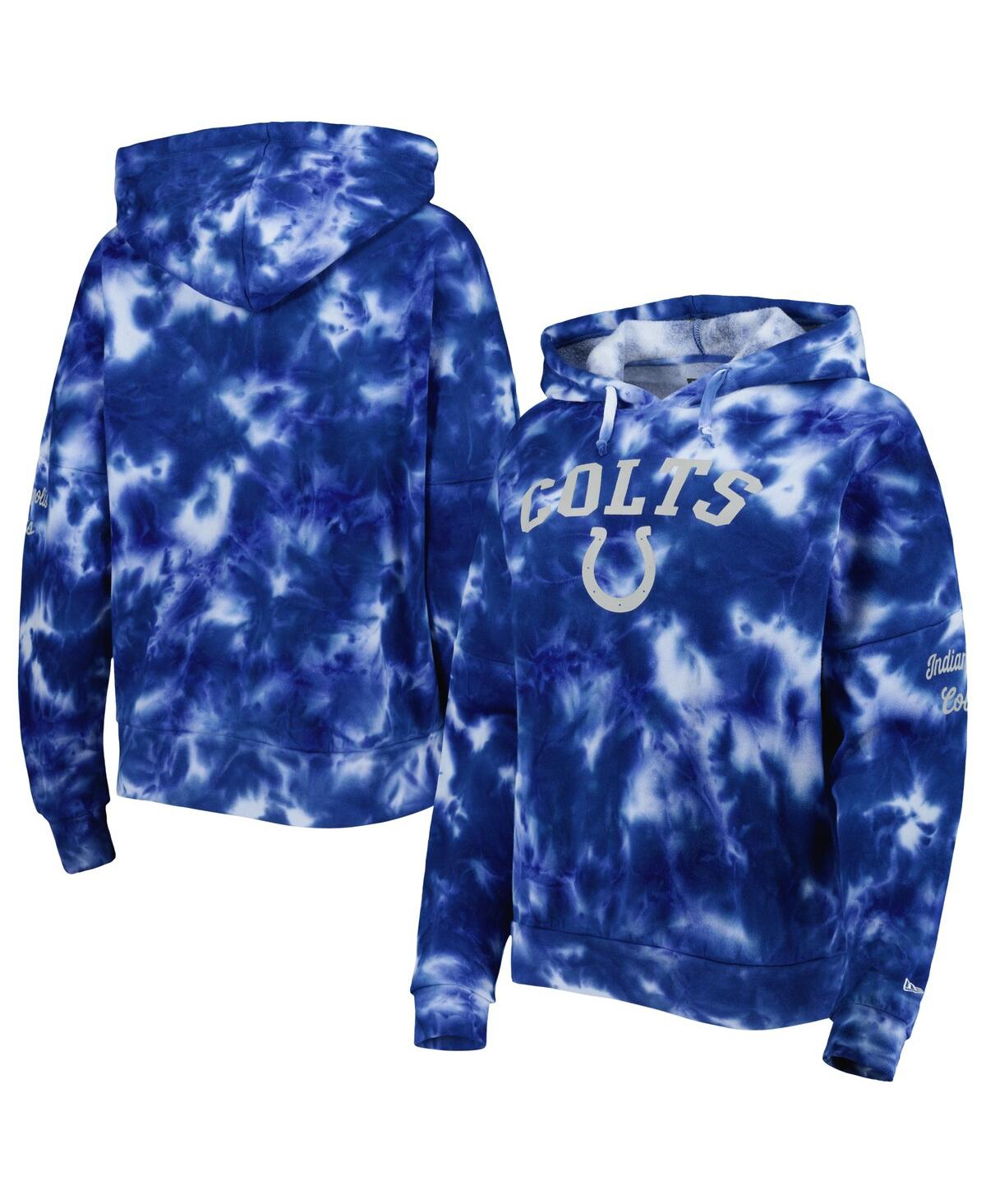 Shop New Era Women's  Royal Indianapolis Colts Cloud Dye Fleece Pullover Hoodie