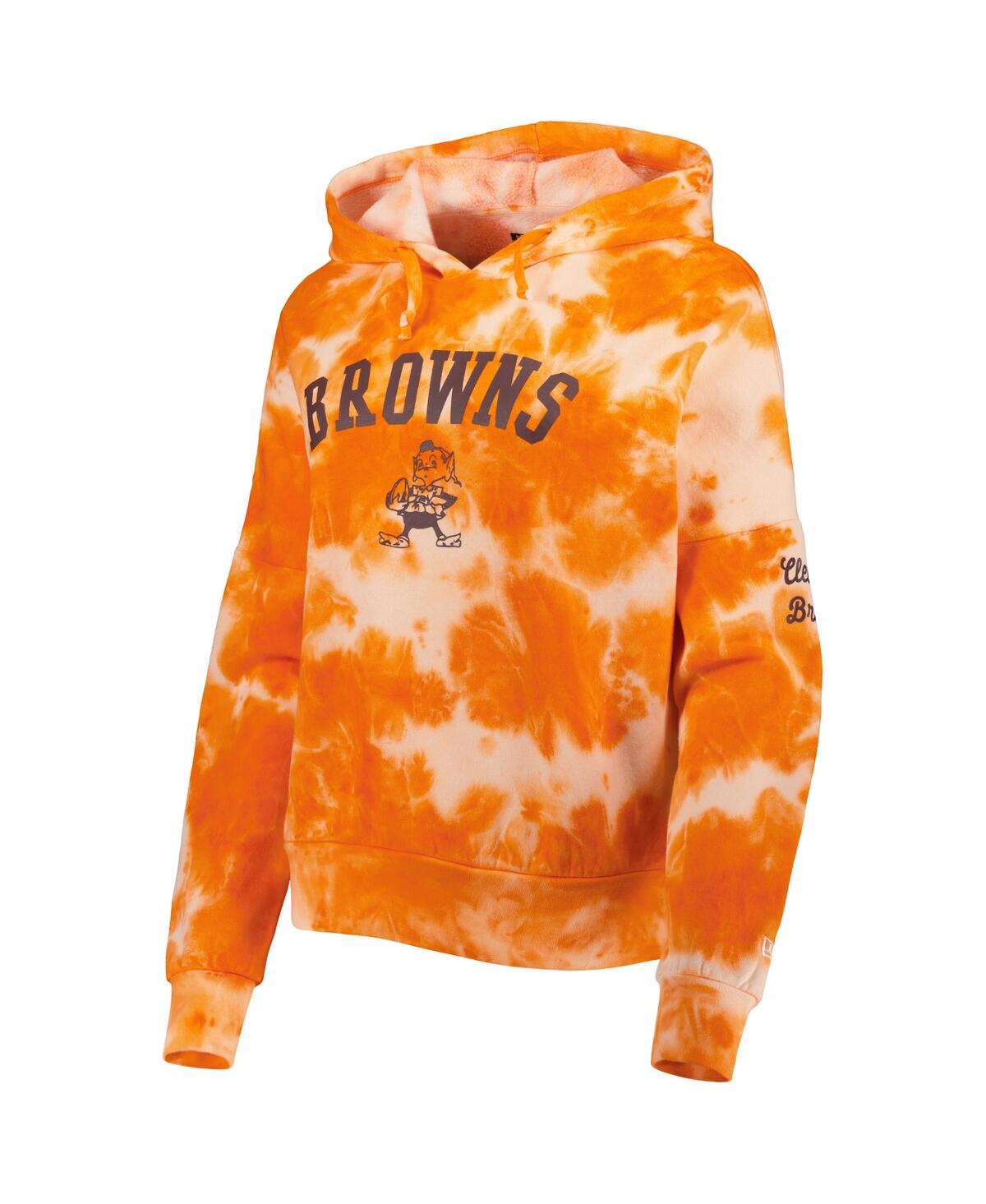 NEW ERA WOMEN'S NEW ERA ORANGE CLEVELAND BROWNS CLOUD DYE FLEECE PULLOVER HOODIE 