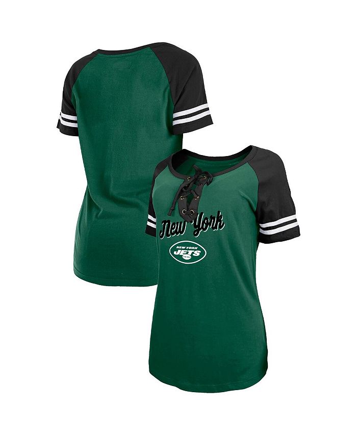 New Era Women's Green, Black New York Jets Logo LaceUp Raglan Tshirt