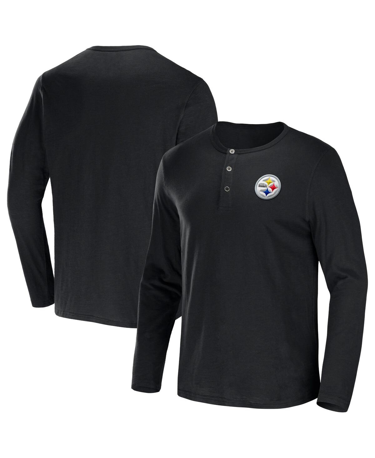 Men's Nfl x Darius Rucker Collection by FanaticsPittsburgh Steelers Slub Jersey Henley Long Sleeve T-shirt - Black