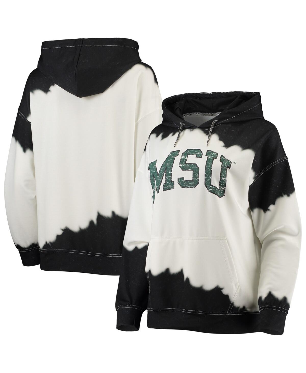 Women's Gameday Couture White, Black Michigan State Spartans For the Fun Double Dip-Dyed Pullover Hoodie - White, Black