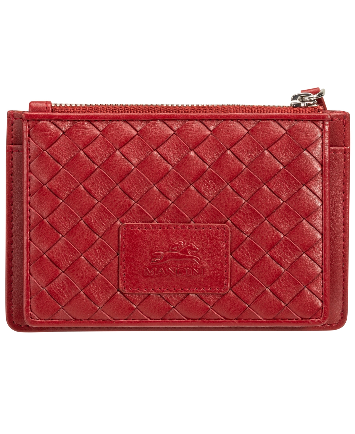 Women's Basket Weave Collection Rfid Secure Card Case and Coin Pocket - Red
