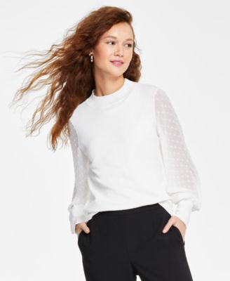 CeCe Mockneck Contrast Sleeve Sweater 