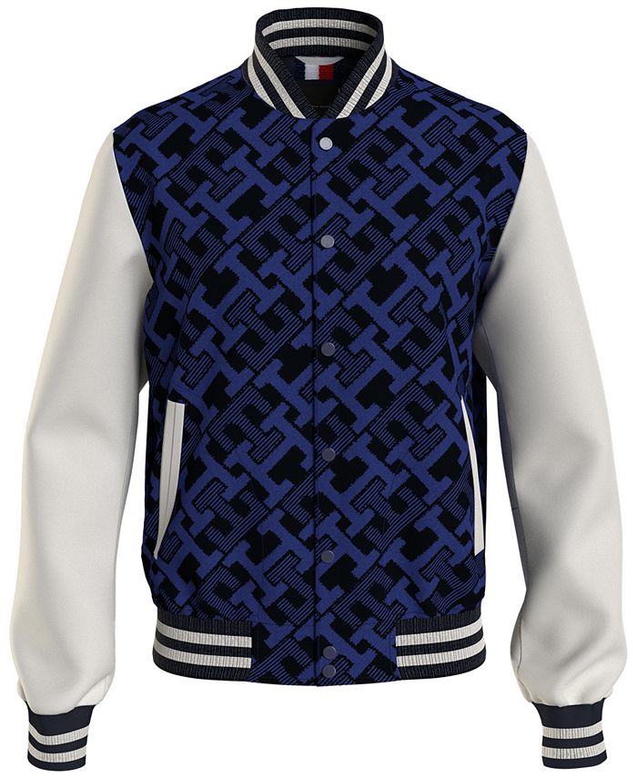 Tommy Hilfiger Men's Mix Media Monogram Leather Varsity Jacket