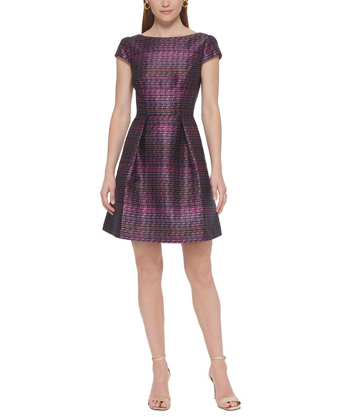 Vince Camuto Women's Metallic Jacquard Fit & Flare Dress Macy's