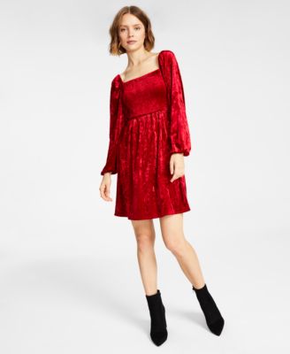 Bar III Women s Velvet Smocked Long Sleeve Dress Created for Macy s Macy s