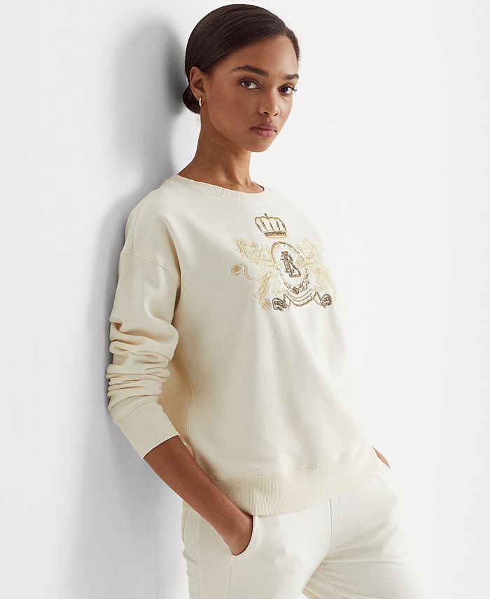 Lauren Ralph Lauren Women's Beaded-Crest Fleece Sweatshirt - Macy's