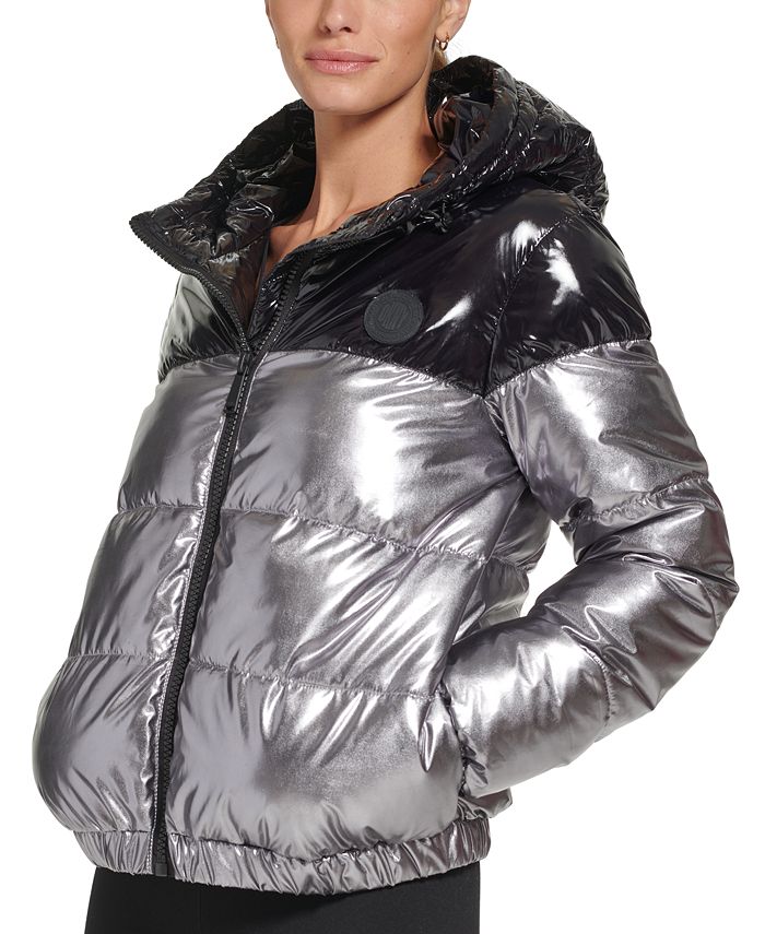 DKNY Women's Metallic Colorblocked Hooded Puffer Jacket - Macy's