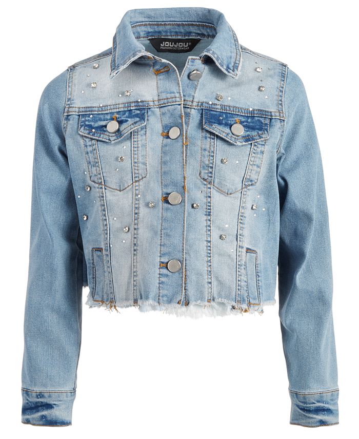 Jou Jou Big Girls Rhinestone-Embellished Denim Jacket - Macy's