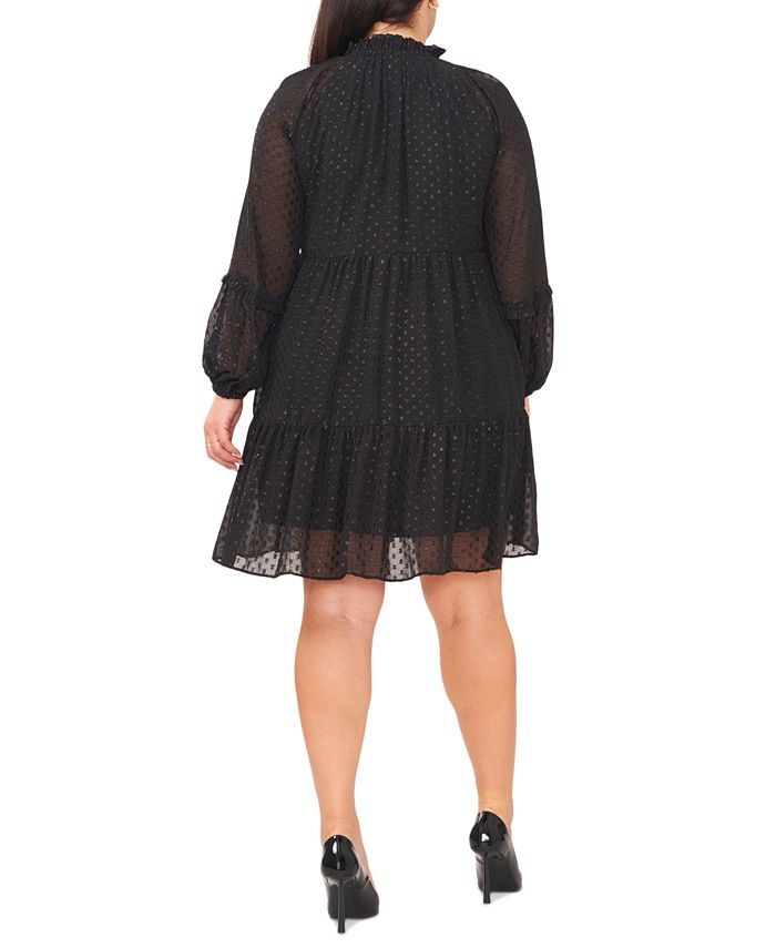 MSK Plus Size Split-Neck Chiffon Long-Sleeve Shift Dress - Macy's