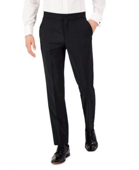 Мужские брюки Hugo Boss Men Unfinished Hem Modern-Fit Wool Blend Super Flex Stretch Tuxedo Pant, цвет: Чёрный