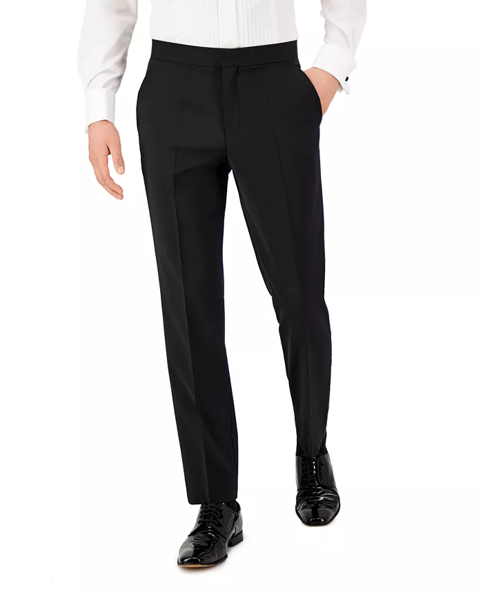 Men Unfinished Hem Modern-Fit Wool Blend Super Flex Stretch Tuxedo Pant