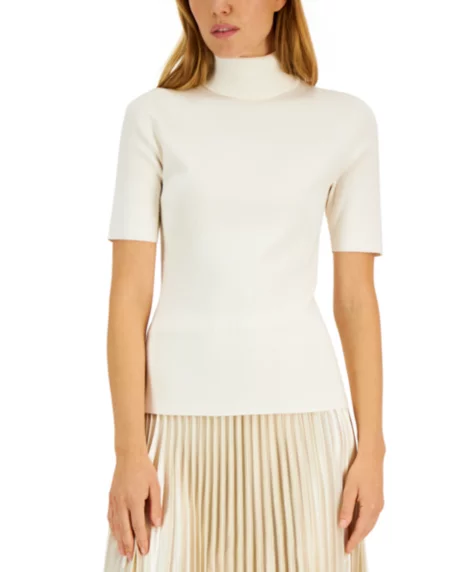 Petite Elbow-Sleeve Turtleneck Sweater - Anne White