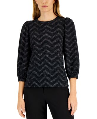 Anne Klein - Women's Shimmer-Tweed Balloon-Sleeve Top
