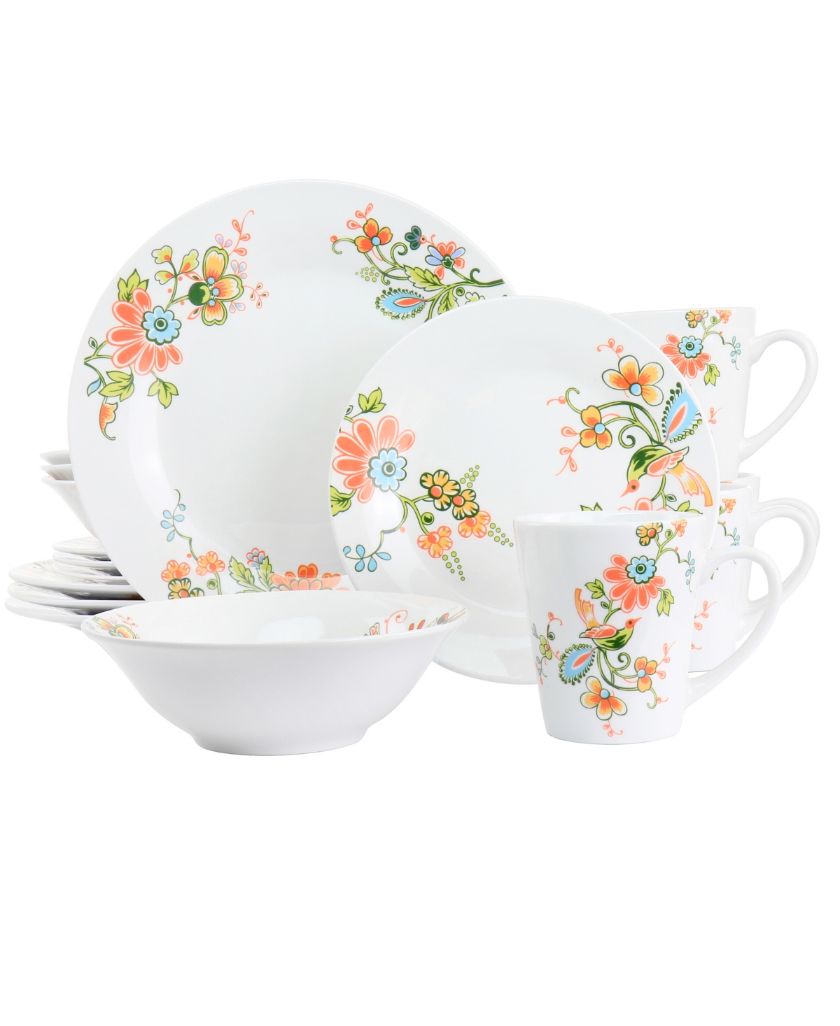 Floral Zoe 16 Piece Round Porcelain Dinnerware Set, Service for 4 - Multi-Color