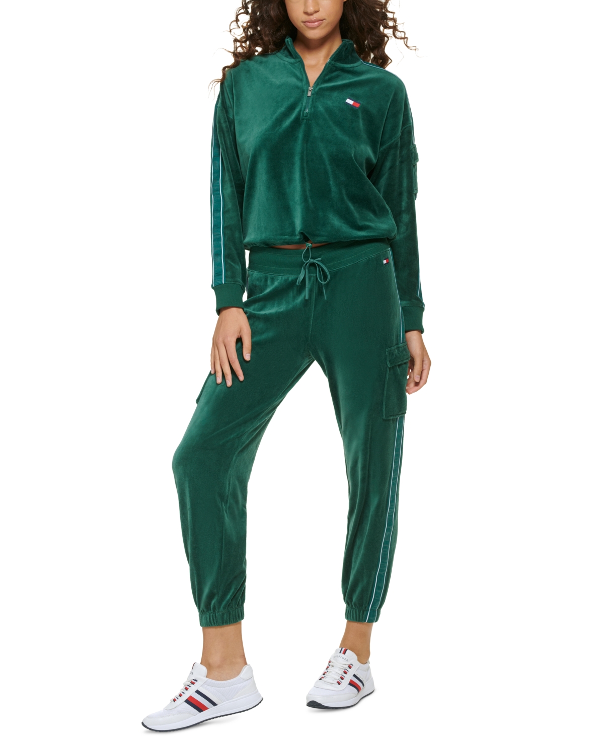 Tommy Hilfiger Sport Women's Velour Cropped Half-Zip Pullover