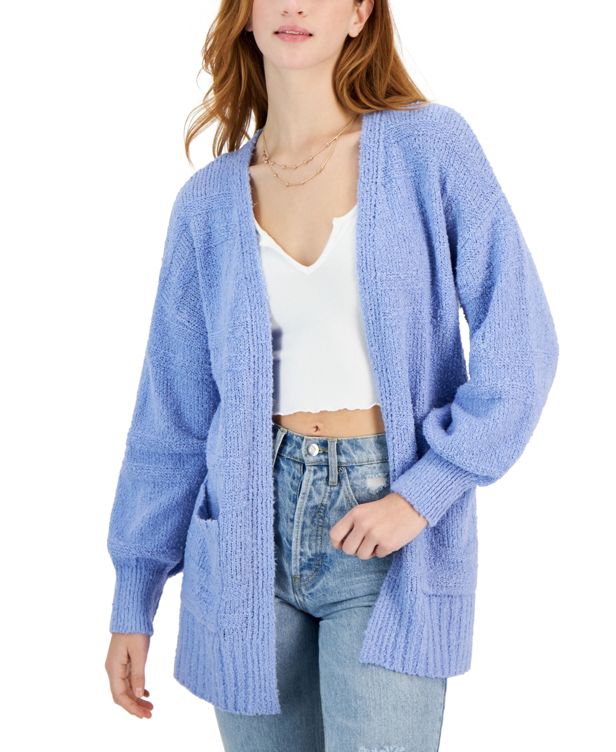 Hippie Rose Juniors Boucle Long Sleeve Cardigan Sweater Smart