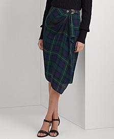 Women's Plaid Buckle-Trim Georgette Skirt