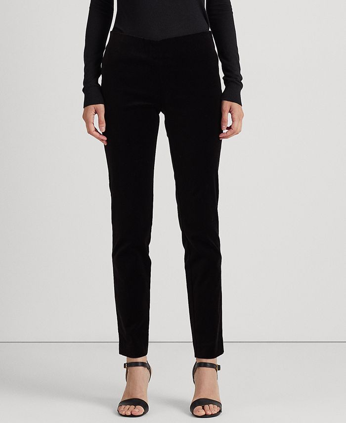 Ralph Lauren Women's Plus Size Stretch Velvet Skinny Ankle Pants 16W Black  at  Women's Clothing store