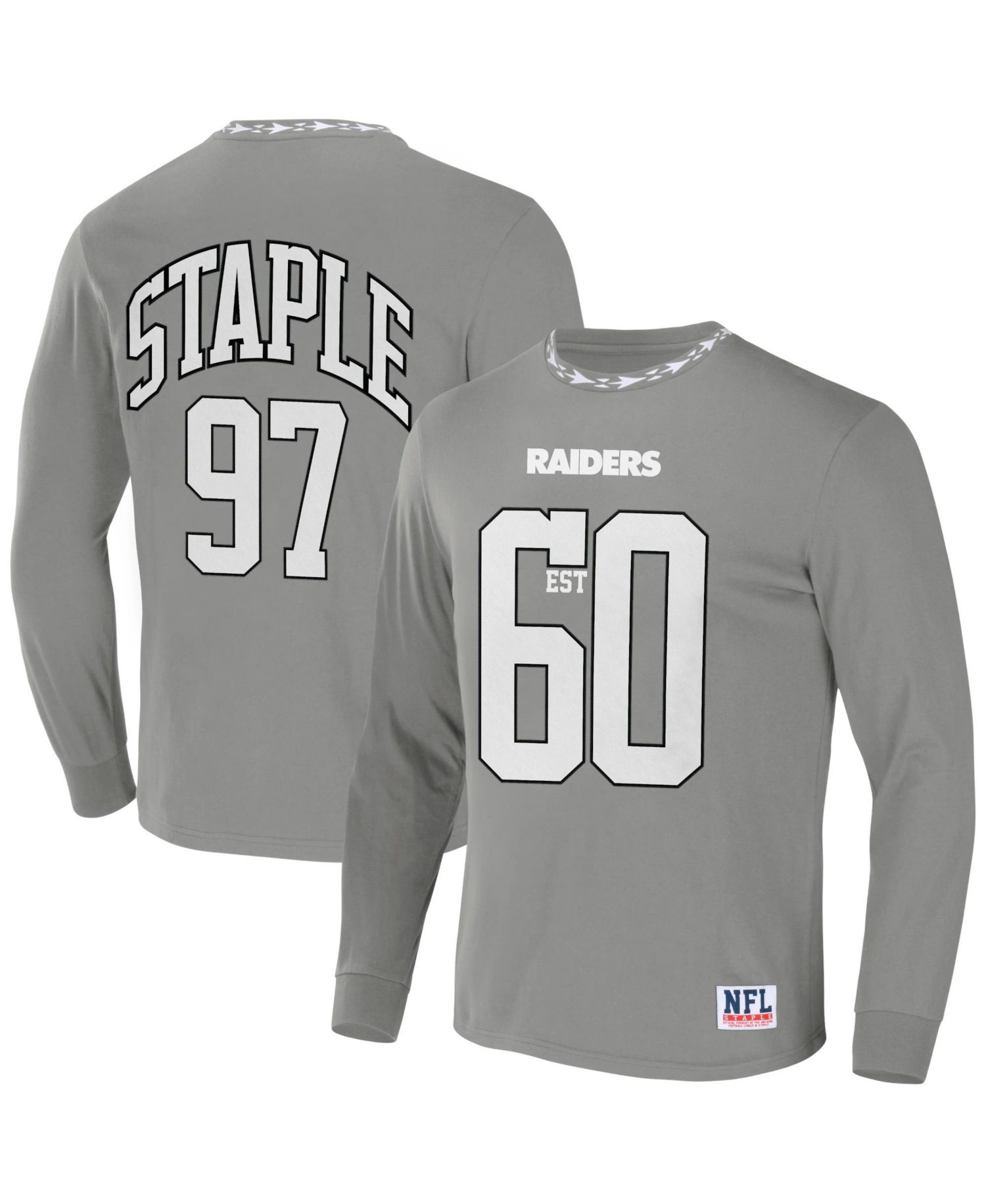 Men's NFL X Staple Gray Las Vegas Raiders Core Long Sleeve Jersey Style T-shirt