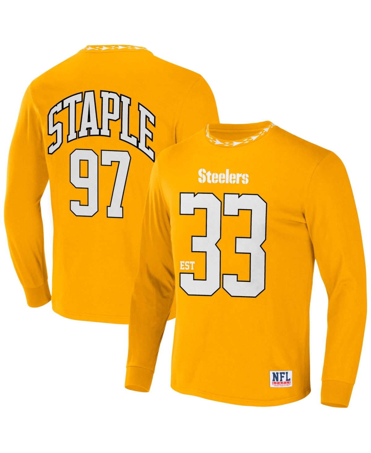 Nfl Properties Men's Nfl X Staple Yellow Pittsburgh Steelers Core Long Sleeve Jersey Style T-shirt