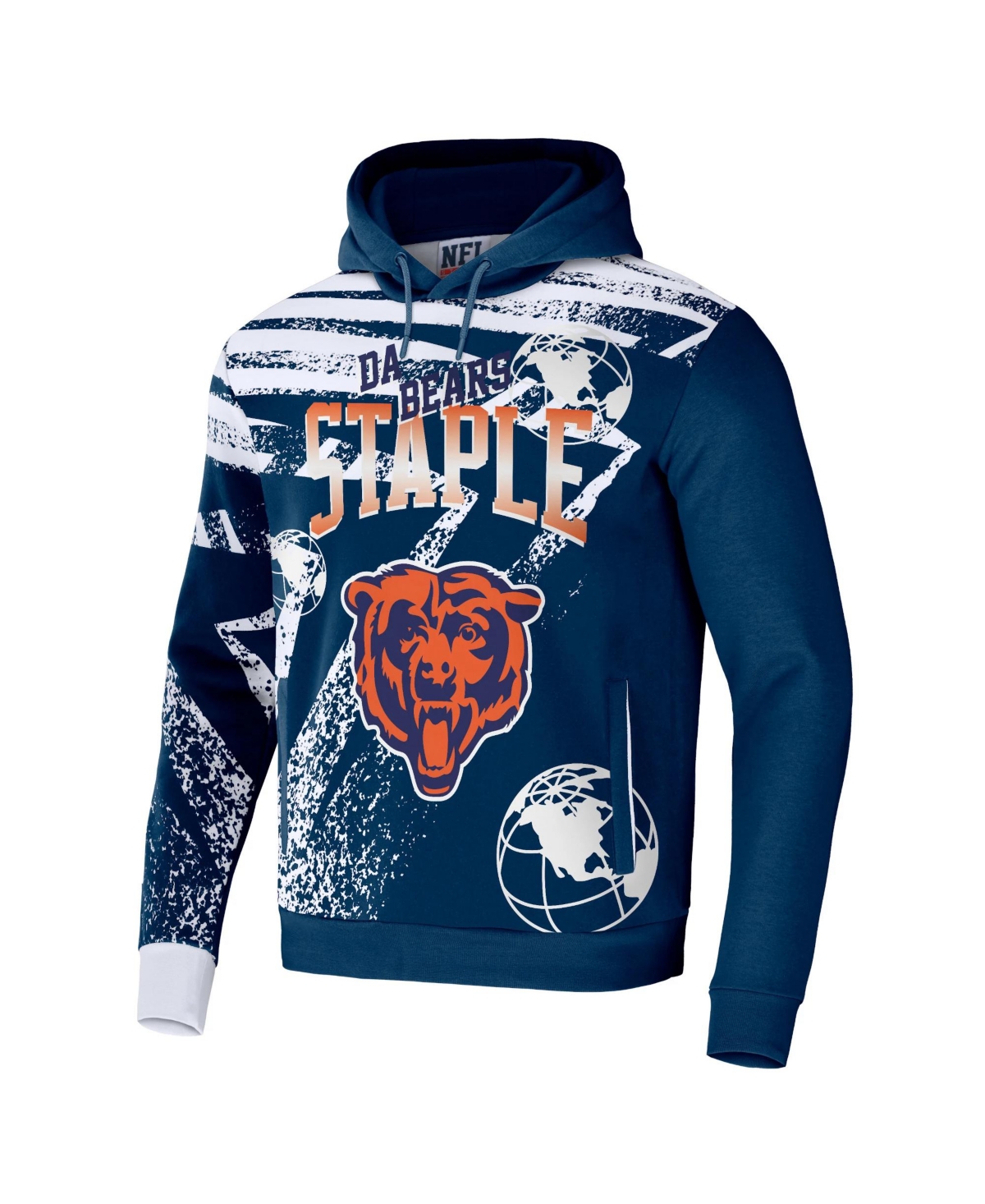 Shop Nfl Properties Men's Nfl X Staple Navy Chicago Bears Team Slogan All Over Print Pullover Hoodie