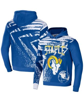 Men's NFL X Staple Royal Los Angeles Rams Team Slogan All Over Print Pullover Hoodie