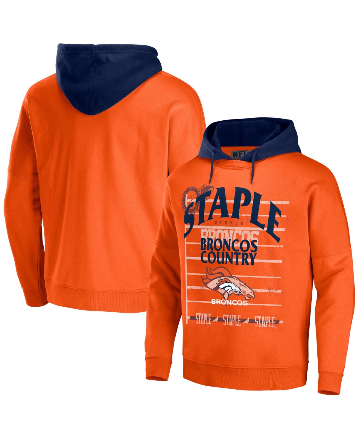Men's Nfl X Staple Orange Denver Broncos Oversized Gridiron Vintage-Like Wash Pullover Hoodie - Orange