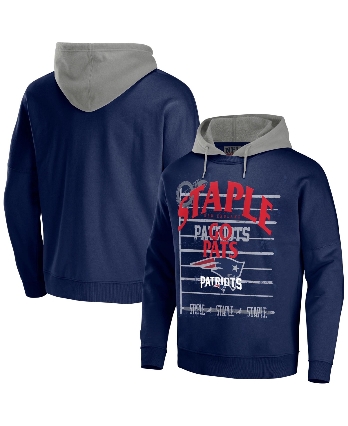 Shop Nfl Properties Men's Nfl X Staple Navy New England Patriots Oversized Gridiron Vintage-like Wash Pullover Hoodie