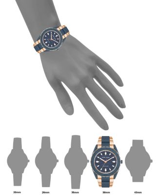 Women's Three-Hand Quartz Rose Gold-Tone and Blue Solar Oceanwork Plastic Bracelet Watch, 38.5mm