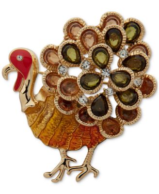 Anne Klein - Gold-Tone Brown Multi Stone Turkey Pin