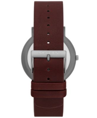 Women's Signatur Three-Hand Red Wood Leather Strap Watch, 40mm