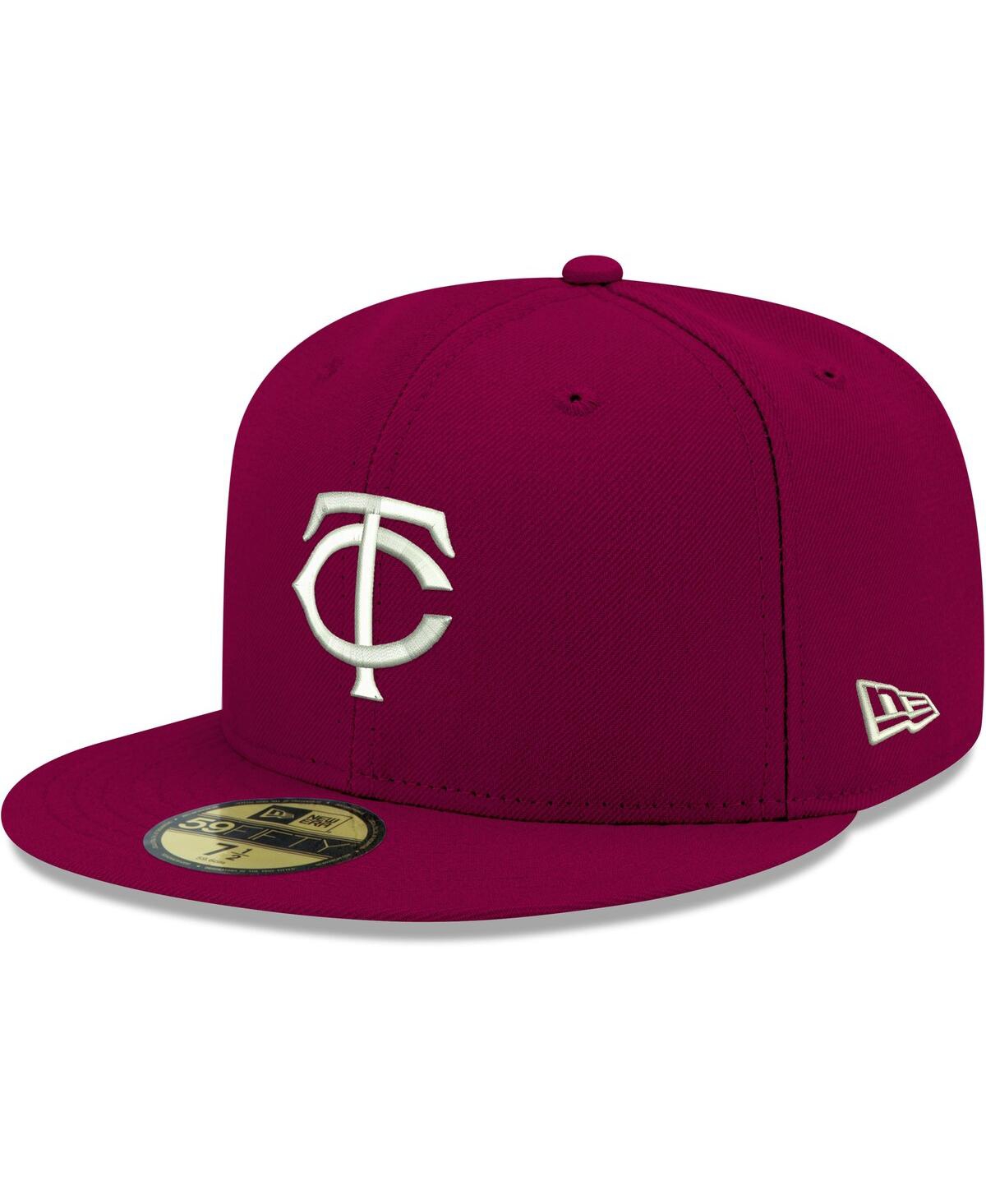 Shop New Era Men's  Cardinal Minnesota Twins Logo White 59fifty Fitted Hat