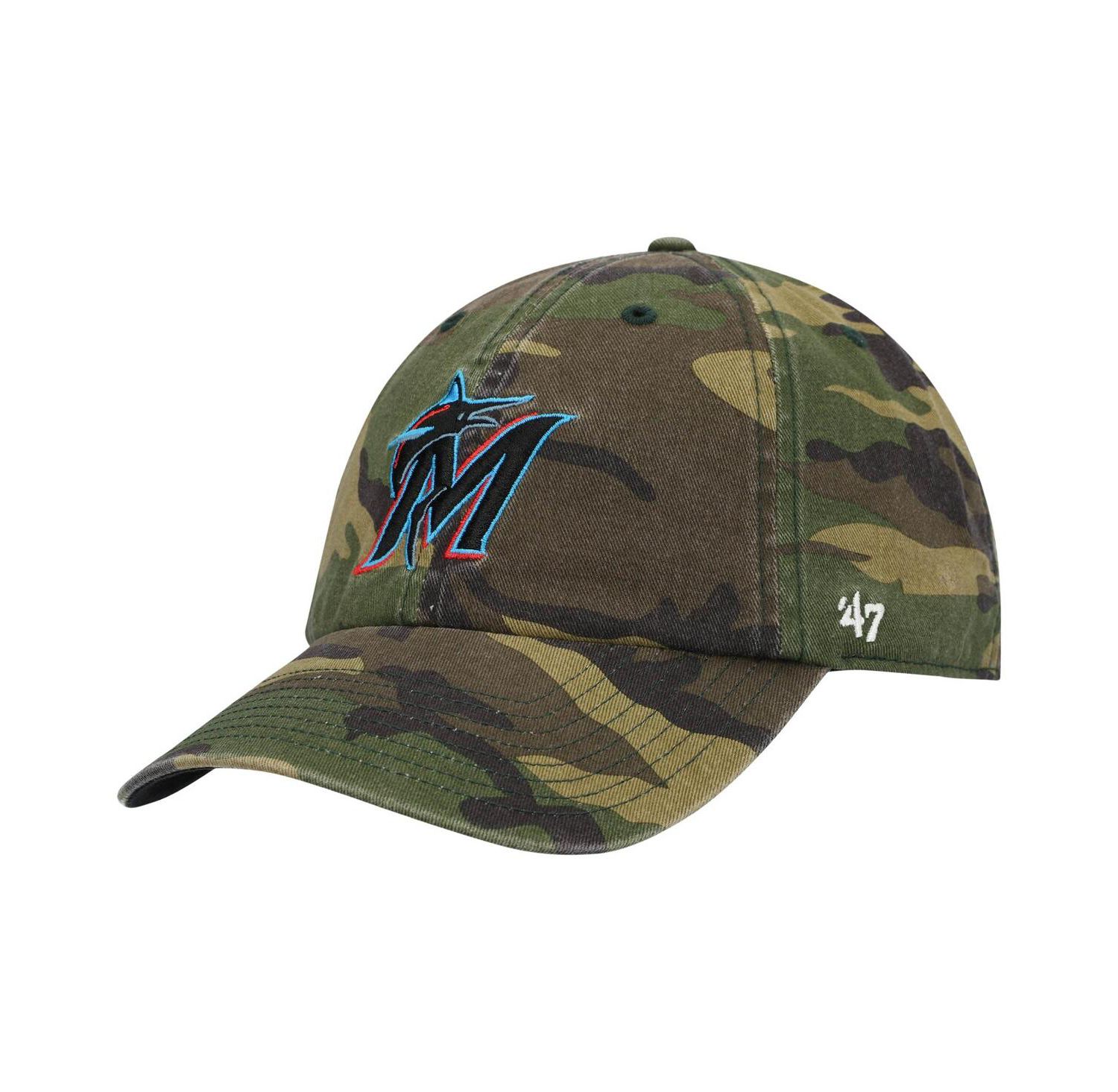 Men's '47 Camo Miami Marlins Team Clean Up Adjustable Hat
