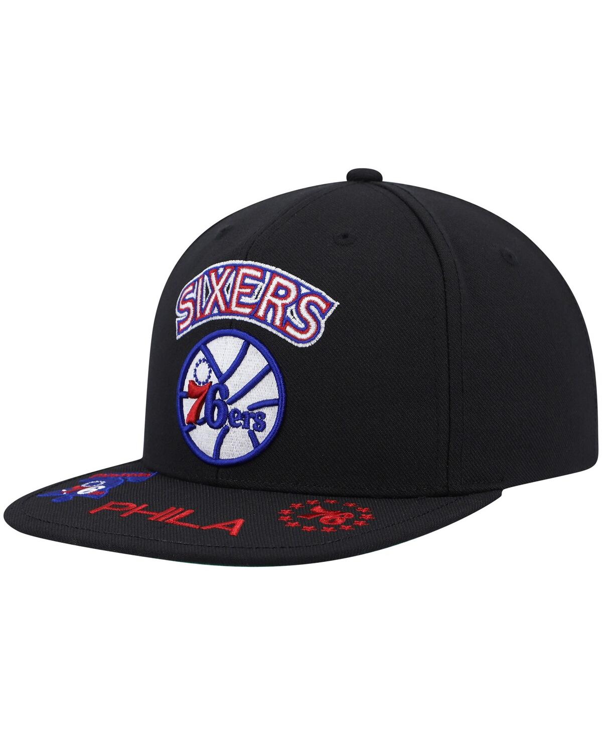 Mitchell & Ness Men's  Black Philadelphia 76ers Hardwood Classics Front Loaded Snapback Hat In Black