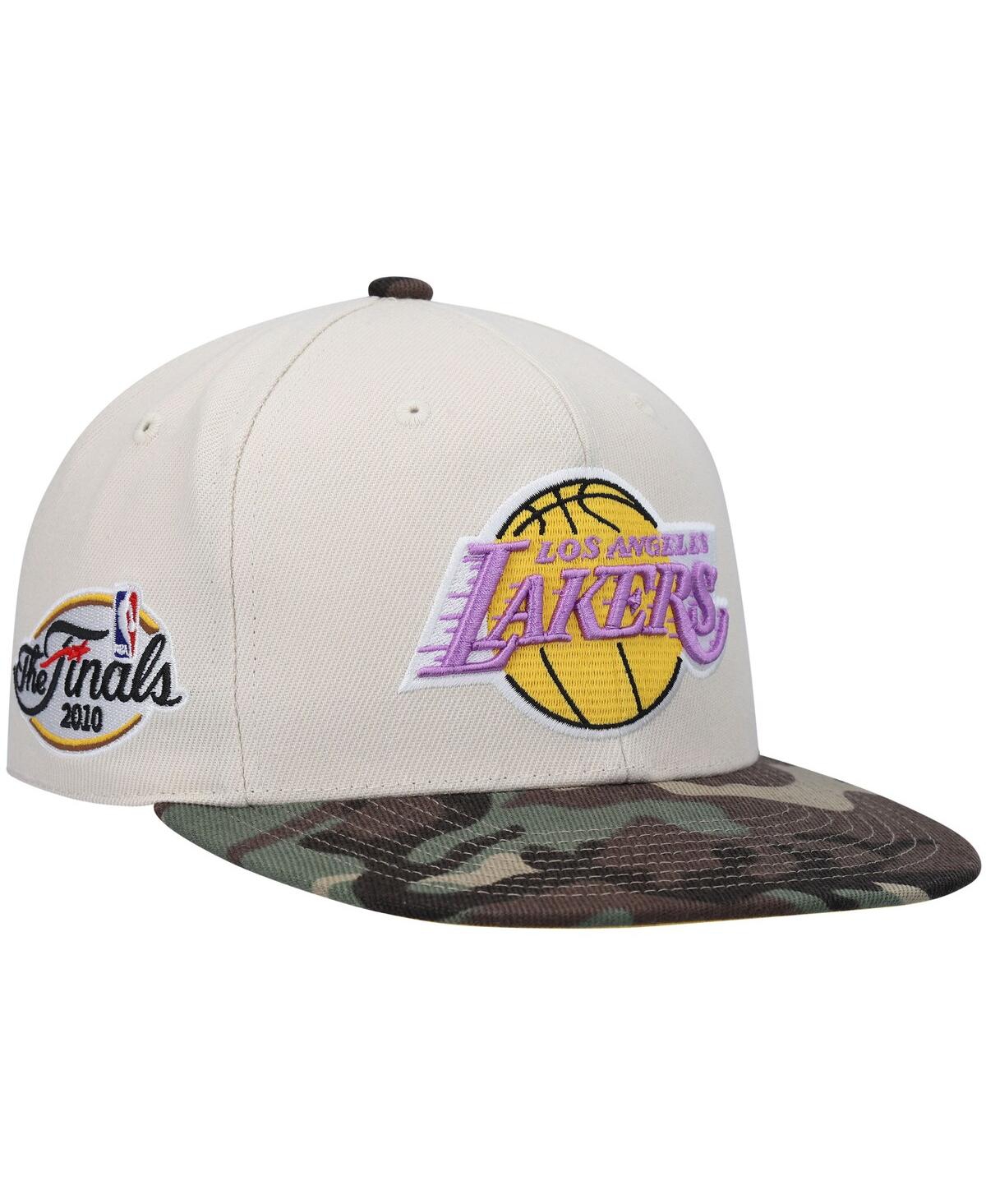 Shop Mitchell & Ness Men's  Cream Los Angeles Lakers Hardwood Classics 2010 Nba Finals Patch Off White Cam