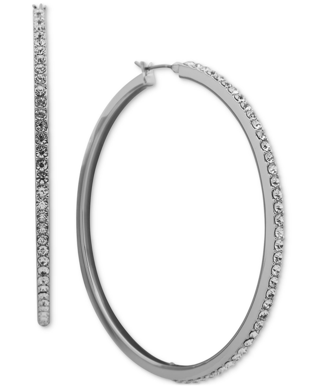 Large Pave Hoop Earrings, 2.2" - Crystal