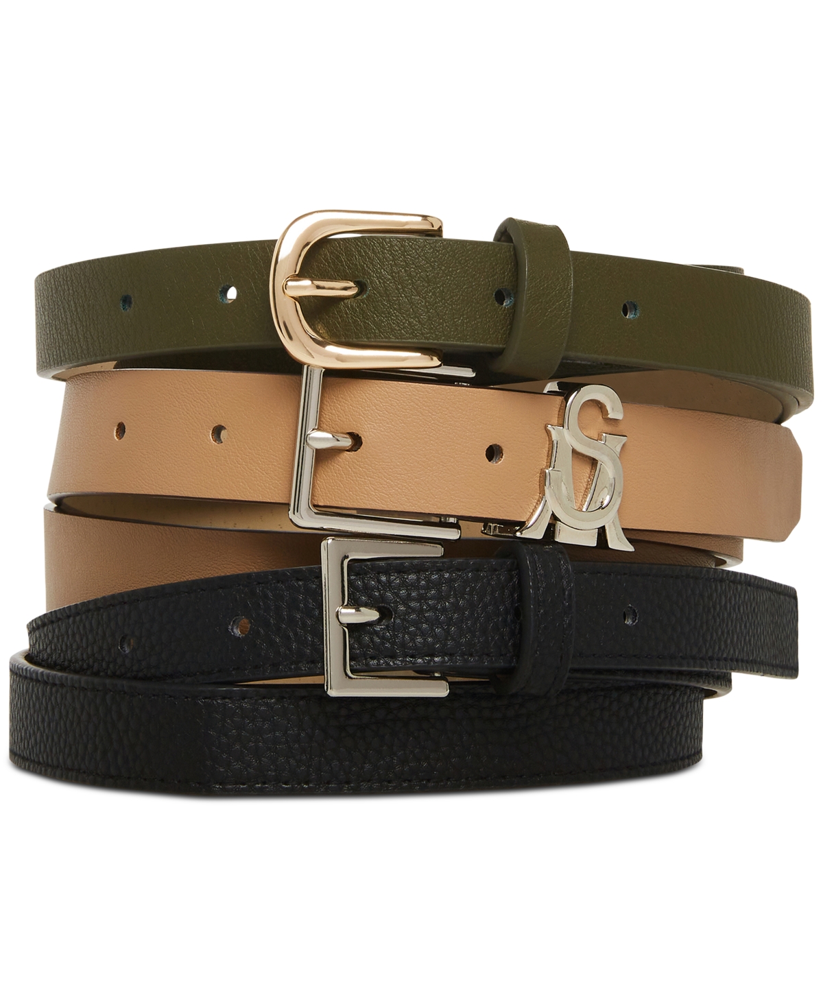 Steve Madden Versatile Women's 3-pk. Faux-leather Belts In Olive Multi