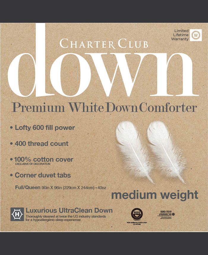 Charter Club White Down Medium Weight Comforter, Full/Queen, Created