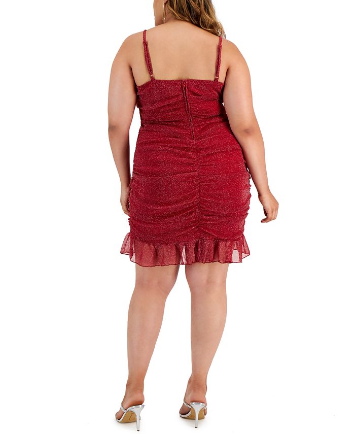 City Studios Trendy Plus Size Ruched Metallic Mesh Mini Dress - Macy's