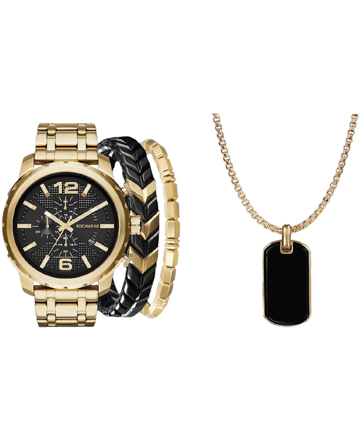Men's Shiny Gold-Tone Metal Bracelet Watch 50mm Set - Black, Shiny Gold-Tone