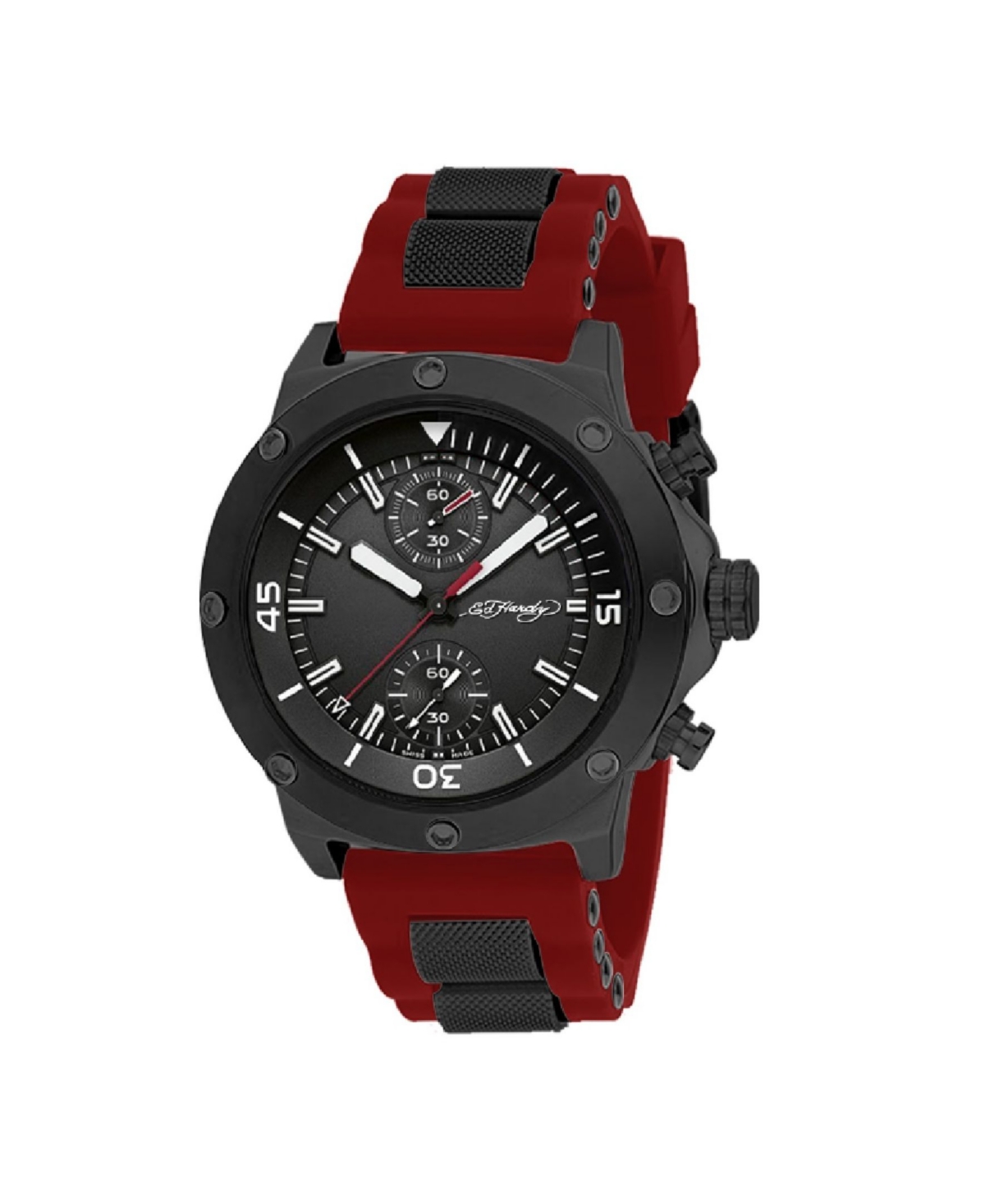 Men's Red Silicone Strap Watch 52mm - Matte Black, Red